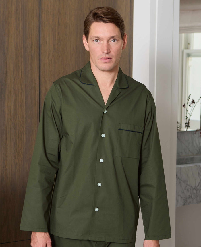 Men's Khaki Cotton Piped Pyjamas model shot