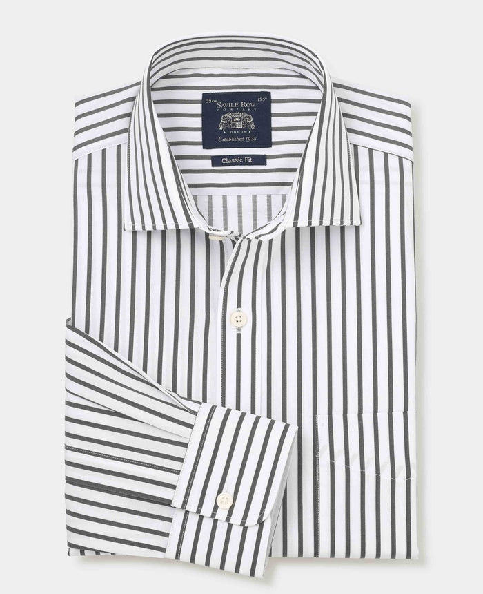 Men's Khaki White Stripe Cotton Classic Fit Formal Shirt With Single Cuffs folded