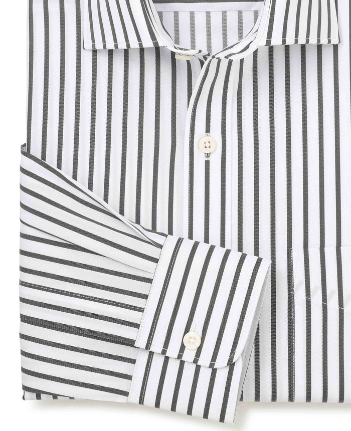 Men's Khaki White Stripe Cotton Classic Fit Formal Shirt With Single Cuffs sleeve detail