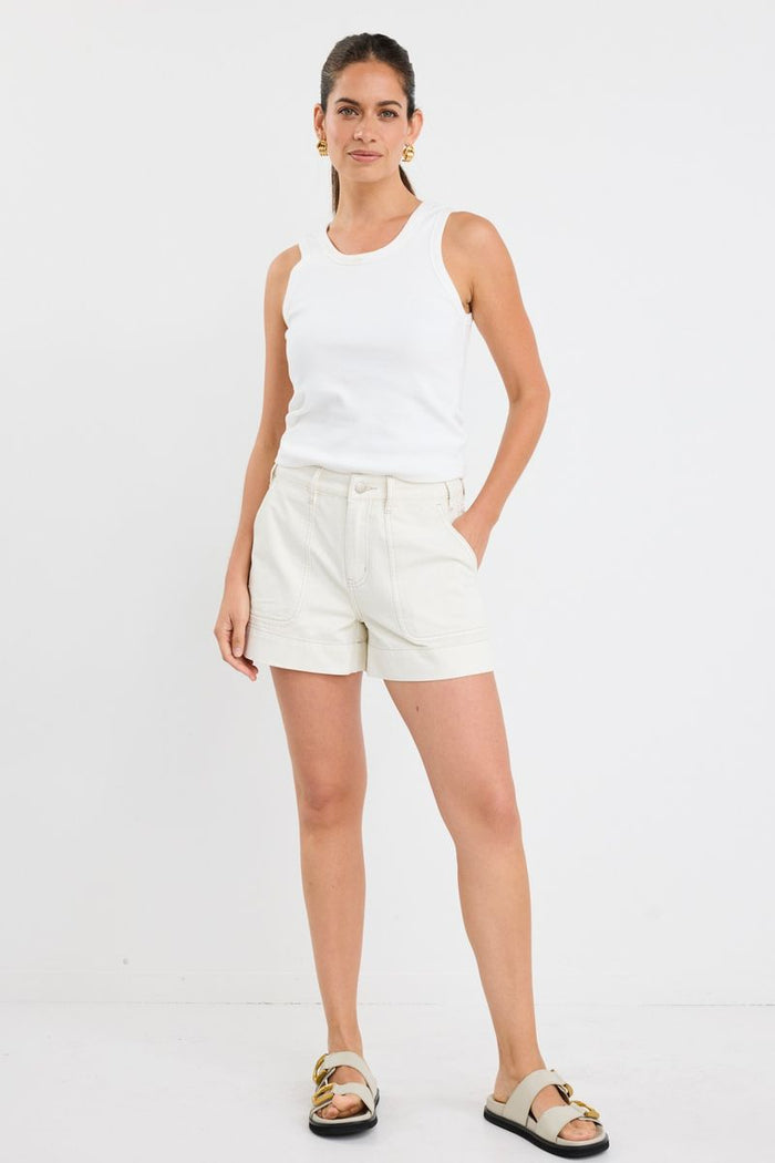 Kindly Pocket Front Denim Short (Ecru)