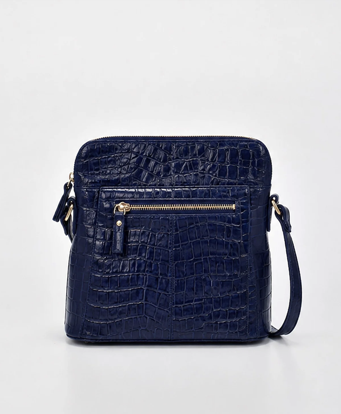 Cobb & Co Kingsley Small Leather Shoulder Bag in Navy Croc | Women's Handbags | Gretel Lane