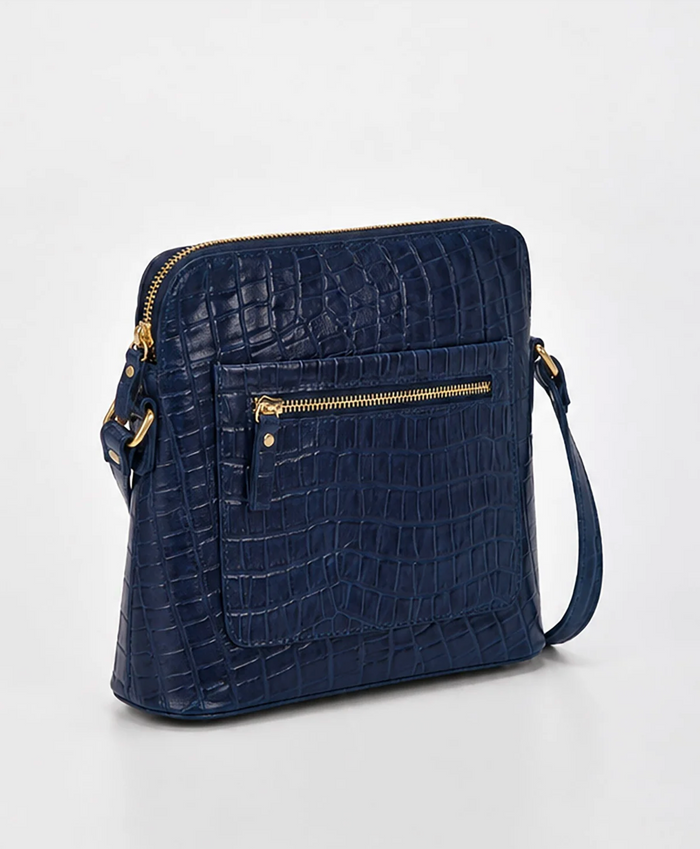 Cobb & Co Kingsley Small Leather Shoulder Bag in Navy Croc | Women's Handbags | Gretel Lane