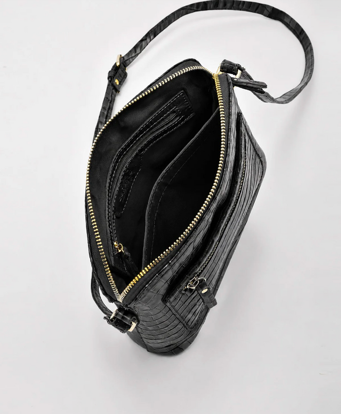 Cobb & Co Kingsley Small Leather Shoulder Bag in Navy Croc | Women's Handbags | Gretel Lane