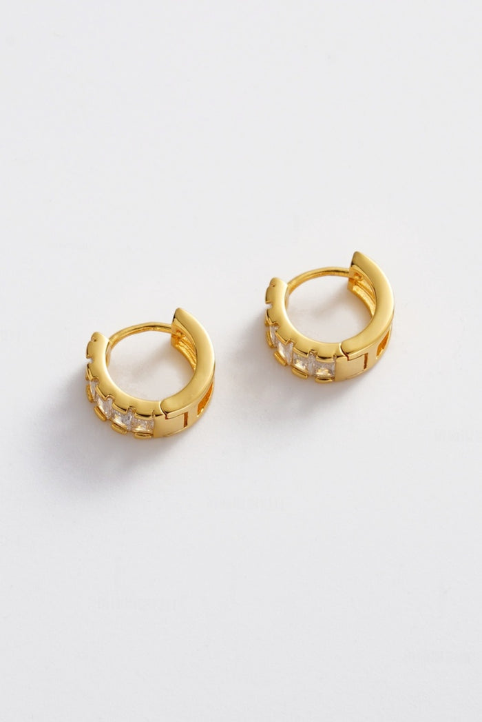 Zafino Clear Crystal Kira Huggie Earrings in Gold | Gretel Lane