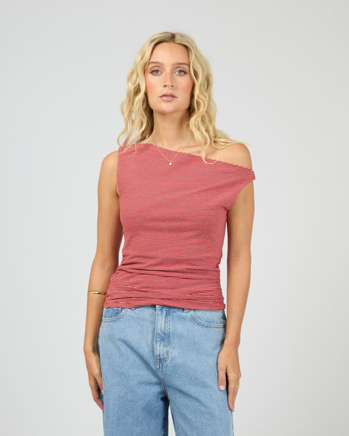 All About Eve Kylie Off Shoulder Stripe Top in Red | Women's Tops | Gretel Lane