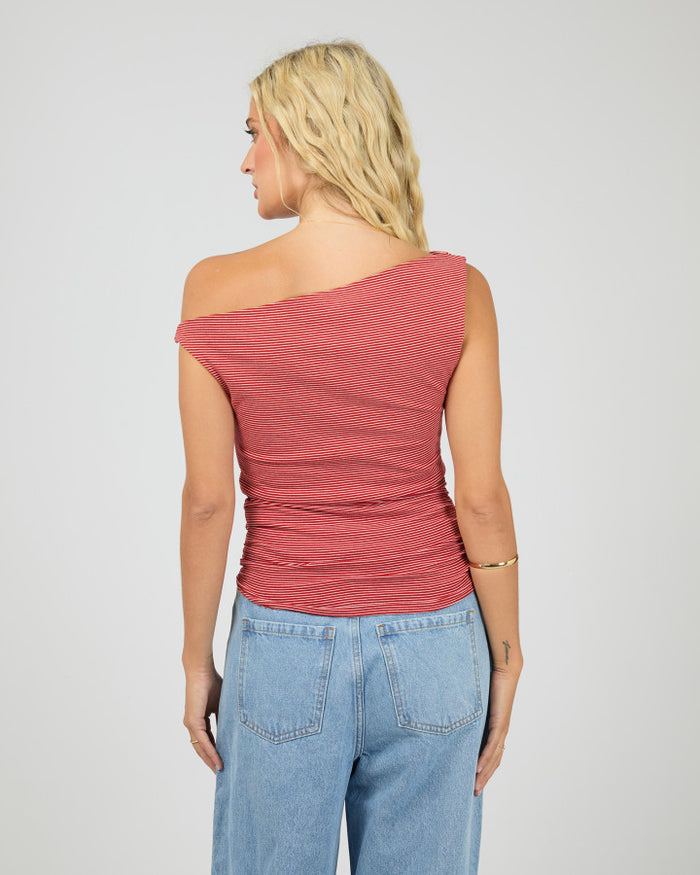 All About Eve Kylie Off Shoulder Stripe Top in Red | Women's Tops | Gretel Lane
