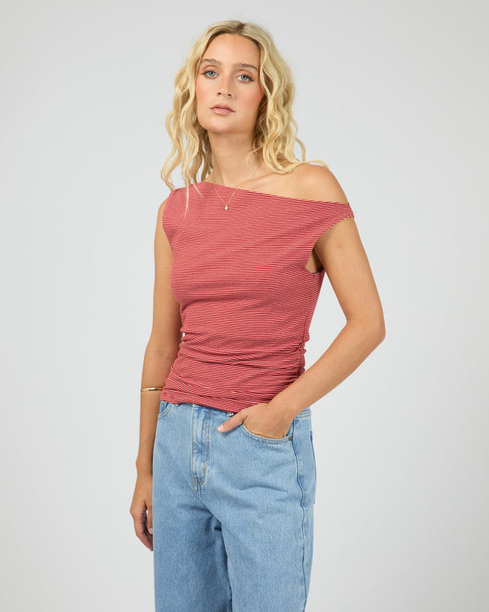 All About Eve Kylie Off Shoulder Stripe Top in Red | Women's Tops | Gretel Lane