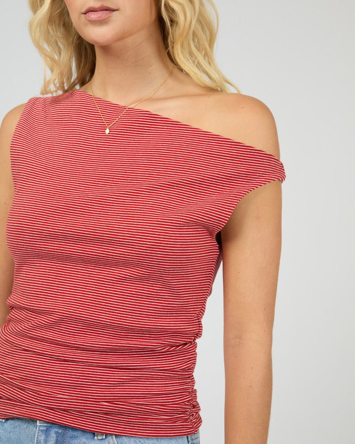 All About Eve Kylie Off Shoulder Stripe Top in Red | Women's Tops | Gretel Lane