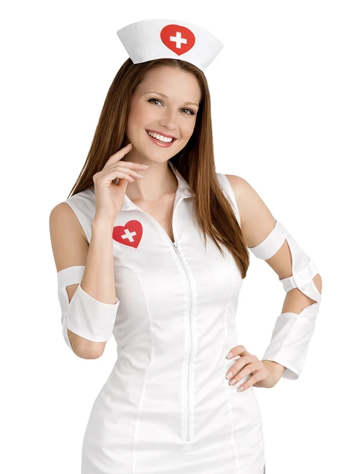 Ladies White Nurse Heartbeat Costume Dress With Hat