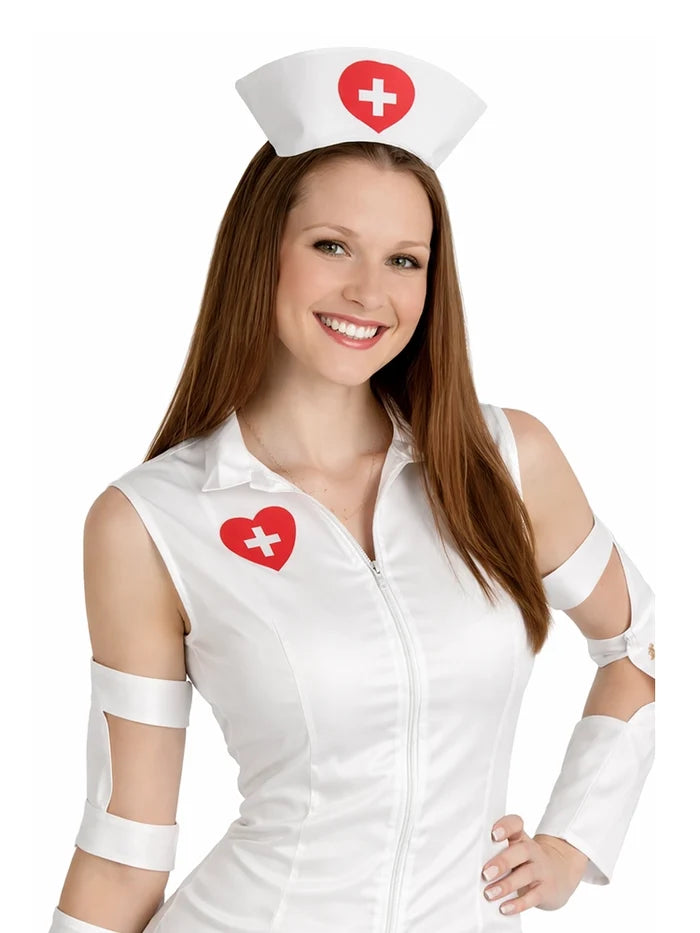 Ladies White Nurse Heartbeat Costume Dress With Hat