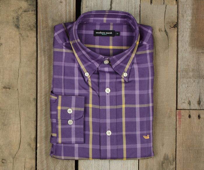 Purple and Yellow with Yellow Duck | Lafitte Tattersall Dress Shirt | Long Sleeve