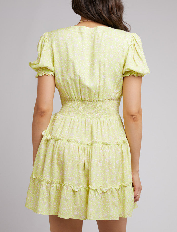 All About Eve floral mini dress in Lemon/White Floral Print