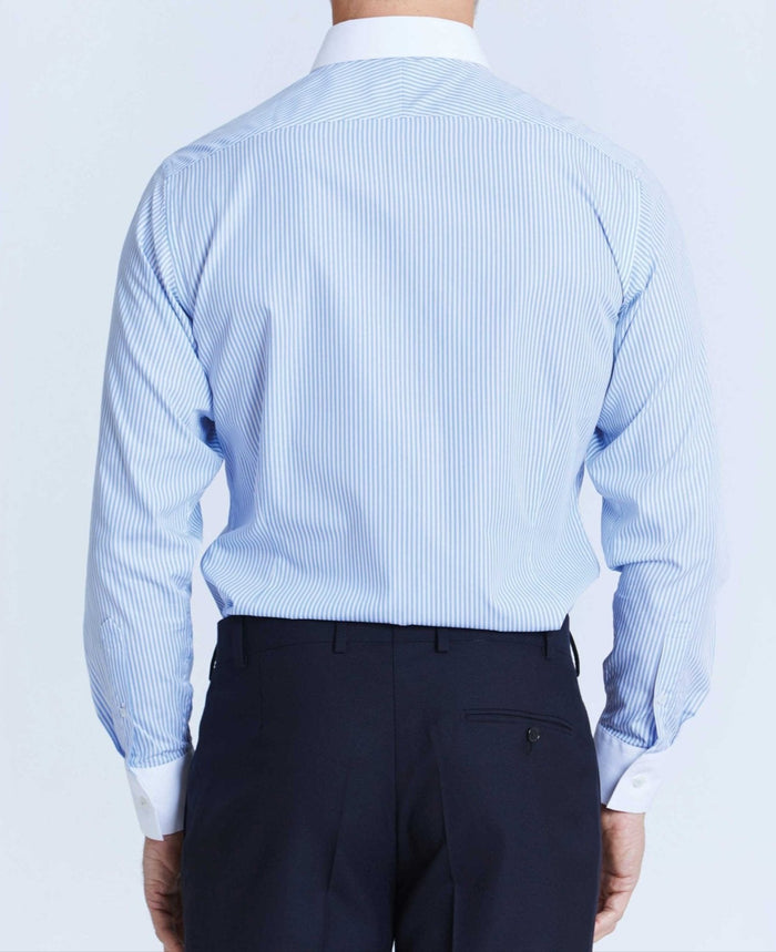 lester blue bengal stripe made to measure shirt model back 1