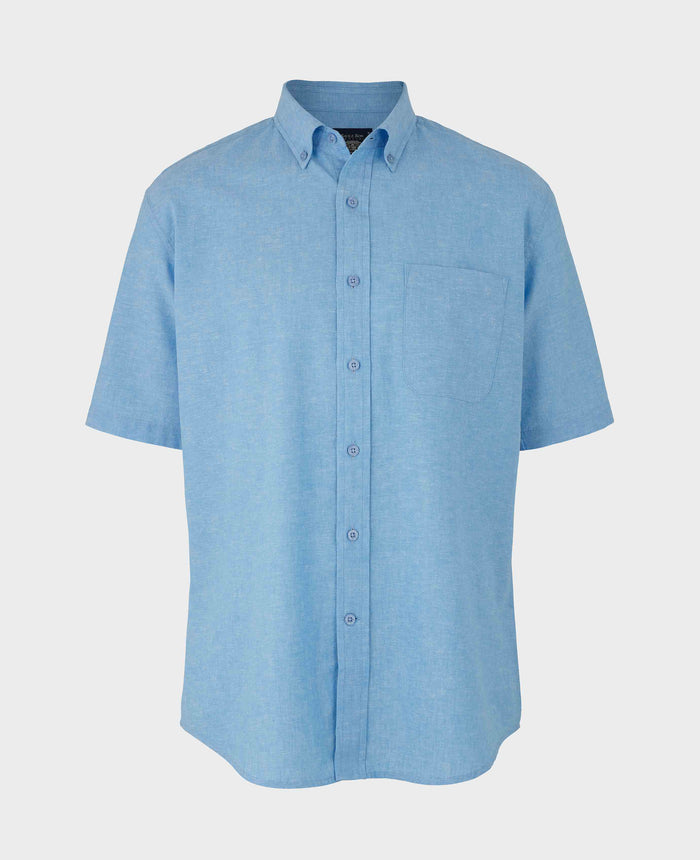 Men's Light Blue Linen Cotton Classic Fit Button-Down Short Sleeve Casual Shirt mannequin