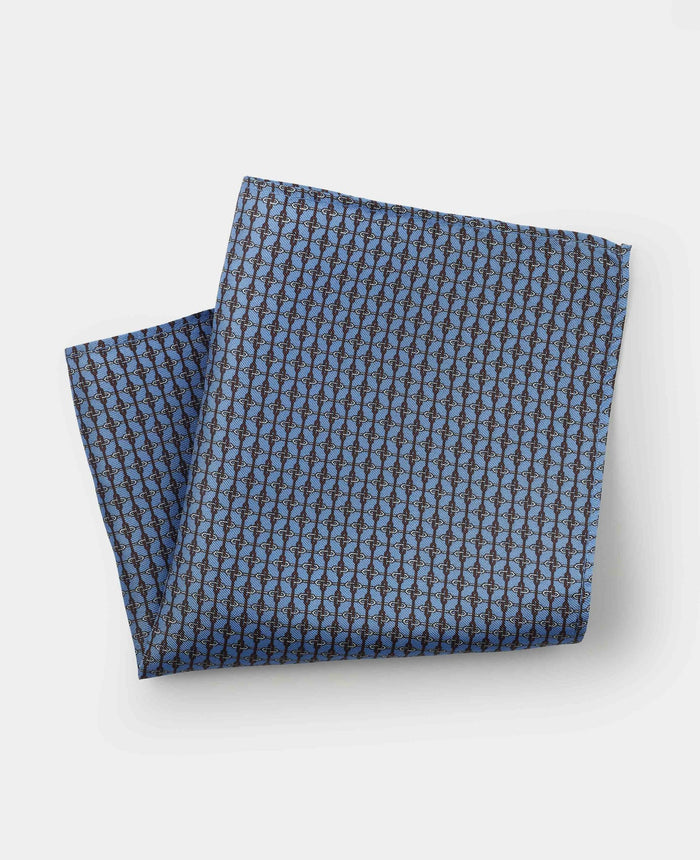 Men's Light Blue Link Print Silk Pocket Square