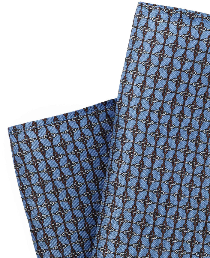 Men's Light Blue Link Print Silk Pocket Square pattern detail