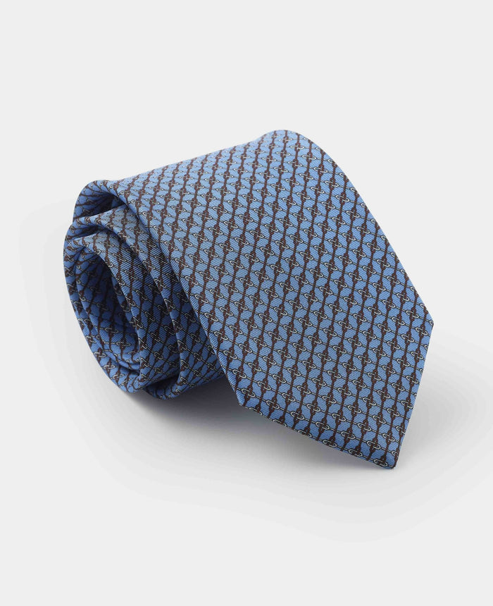 Men's Light Blue Link Print Silk Tie