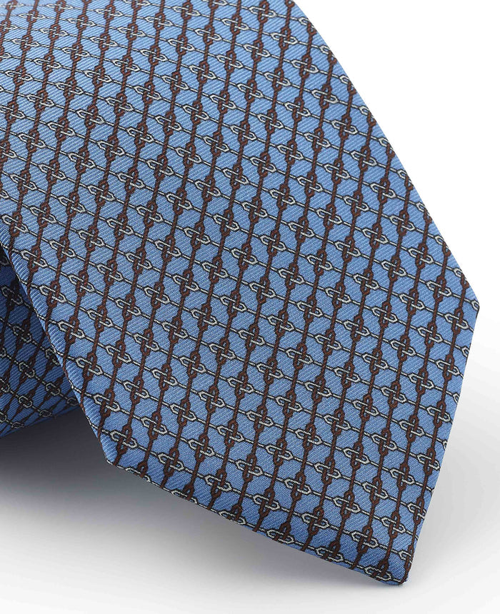 Men's Light Blue Link Print Silk Tie pattern detail