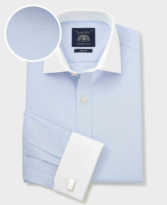 Men's Slim Fit Double Cuff Winchester Shirt in Light Blue with fabric swatch