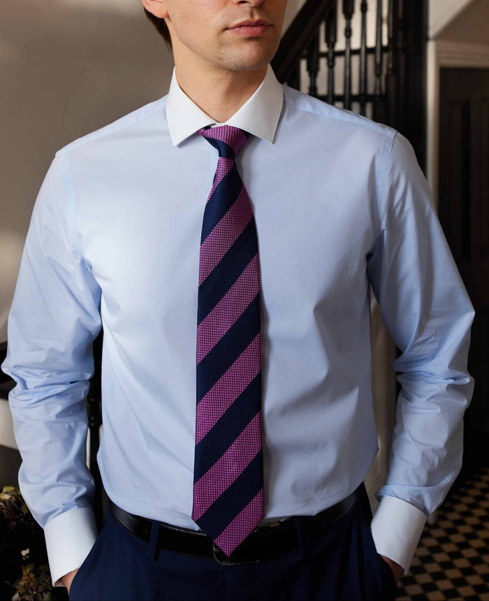 Light Blue Slim Fit Contrast Collar Shirt - Double Cuff
