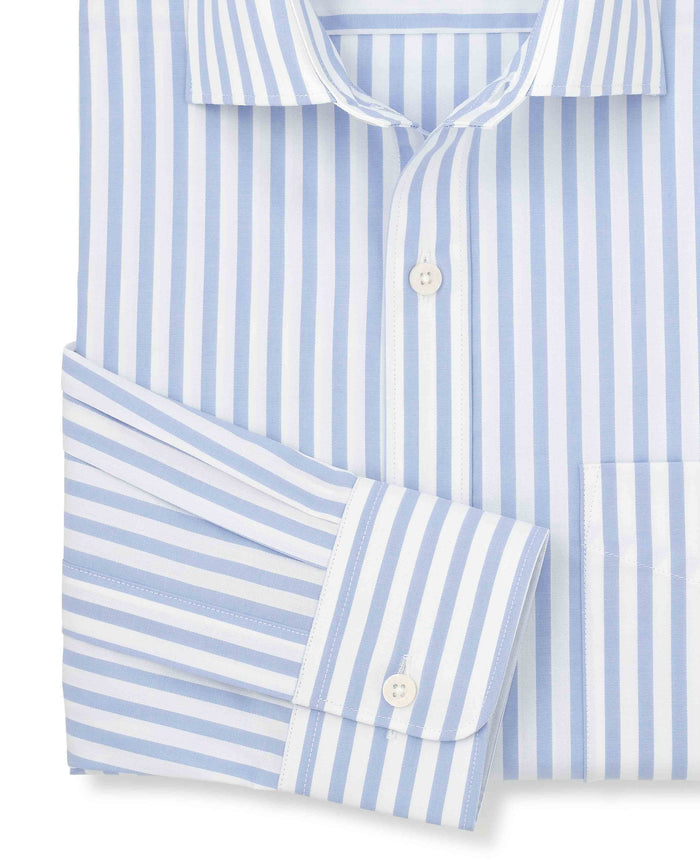 Men's Light Blue Stripe Cotton Poplin Classic Fit Formal Shirt With Single Cuffs sleeve detail
