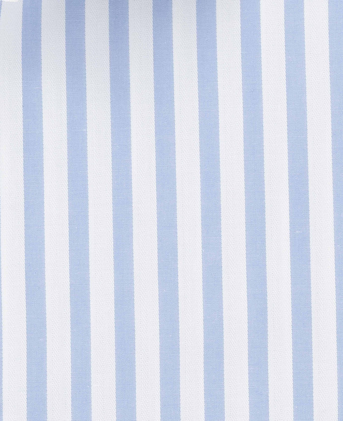 Men's Light Blue Stripe Cotton Poplin Classic Fit Formal Shirt With Single Cuffs fabric detail