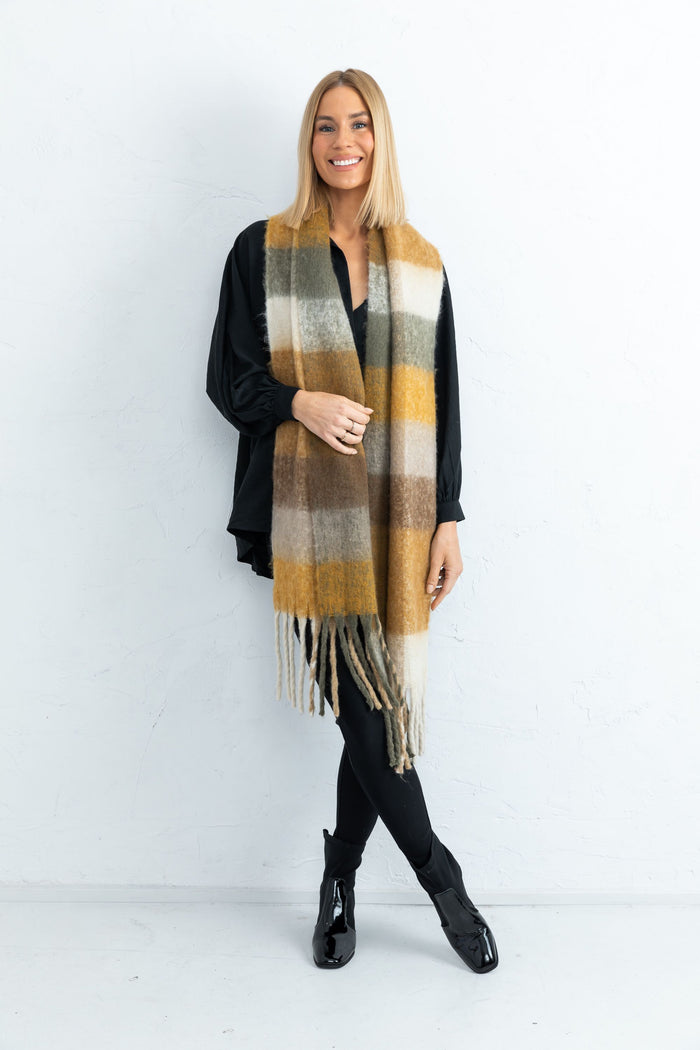 Lighthouse Oversized Stripe Winter Scarf Caramel