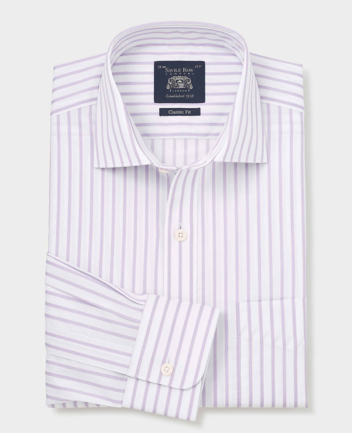 Men's Lilac Cotton Stripe Classic Fit Formal Shirt With Single Cuffs folded