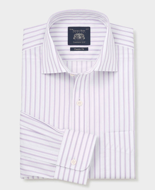 Men's Lilac Cotton Stripe Classic Fit Formal Shirt With Single Cuffs folded