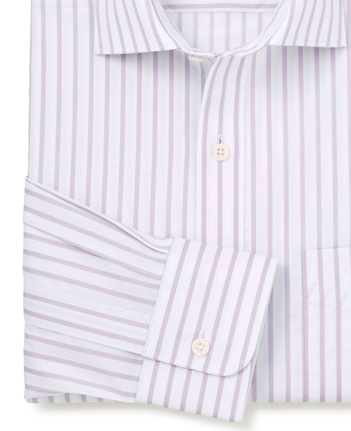 Men's Lilac Cotton Stripe Classic Fit Formal Shirt With Single Cuffs sleeve detail