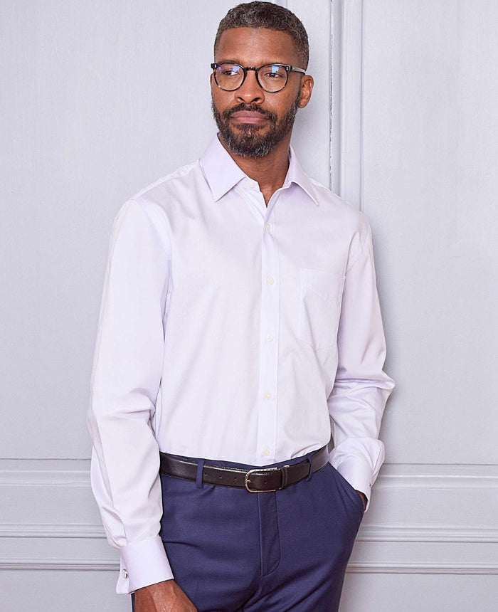 lilac cotton twill classic fit formal shirt double cuff 1363lil no tie model image