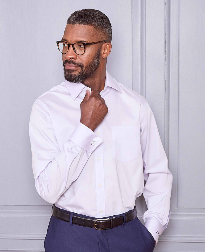 lilac cotton twill classic fit formal shirt double cuff 1363lil no tie model image