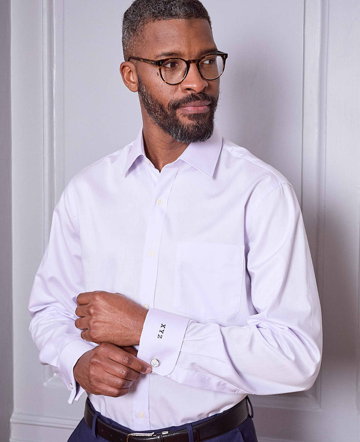 lilac cotton twill classic fit formal shirt double cuff 1363lil no tie model image