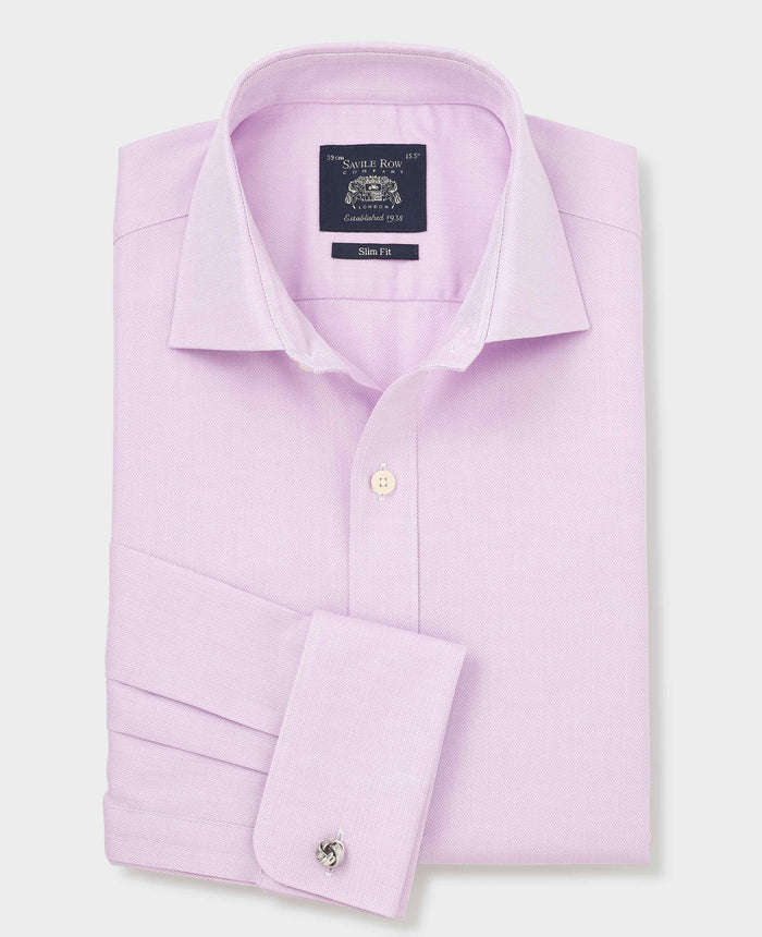 Men's Lilac Herringbone Cotton Slim Fit Formal Shirt With Double Cuffs folded