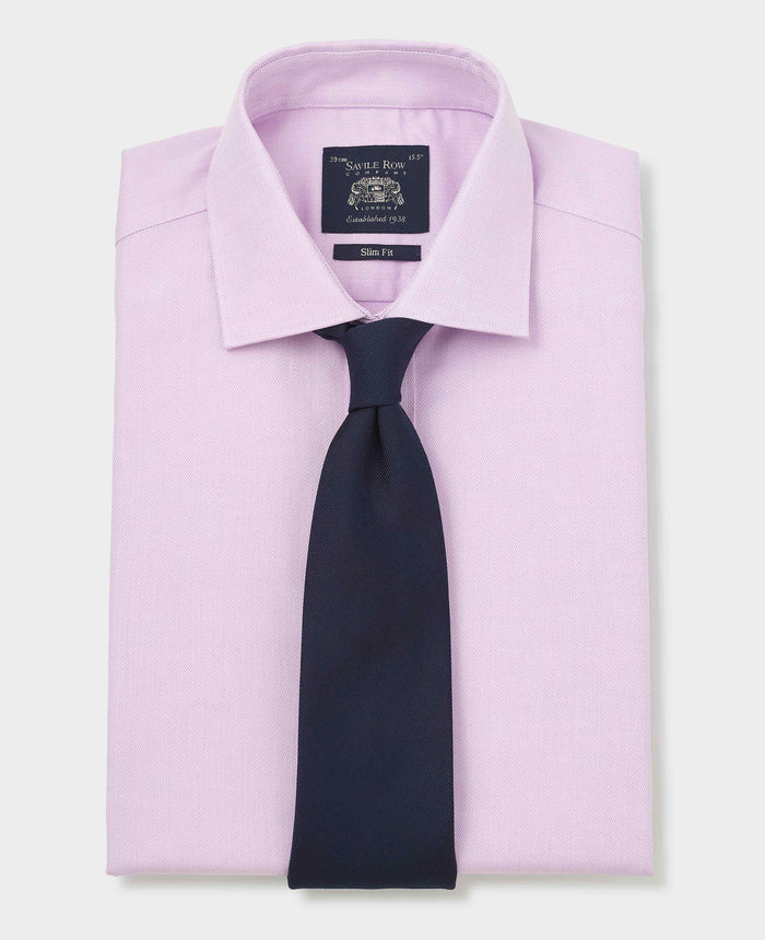 Men's Lilac Herringbone Cotton Slim Fit Formal Shirt With Double Cuffs folded with tie
