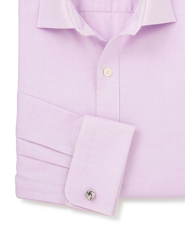 Men's Lilac Herringbone Cotton Slim Fit Formal Shirt With Double Cuffs sleeve detail