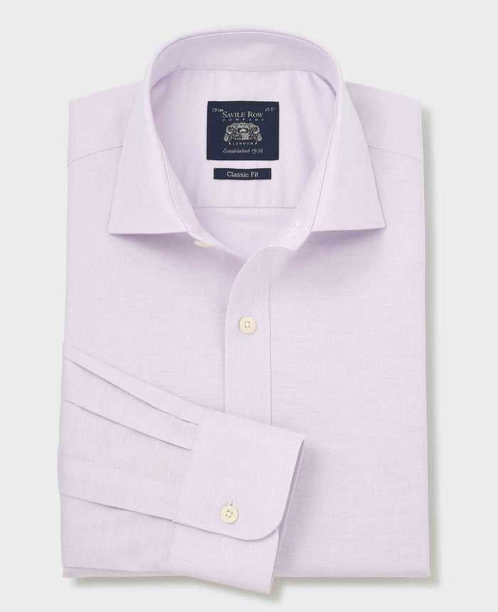 Men's Lilac Pinpoint Cotton Classic Fit Formal Shirt With Single Cuffs folded