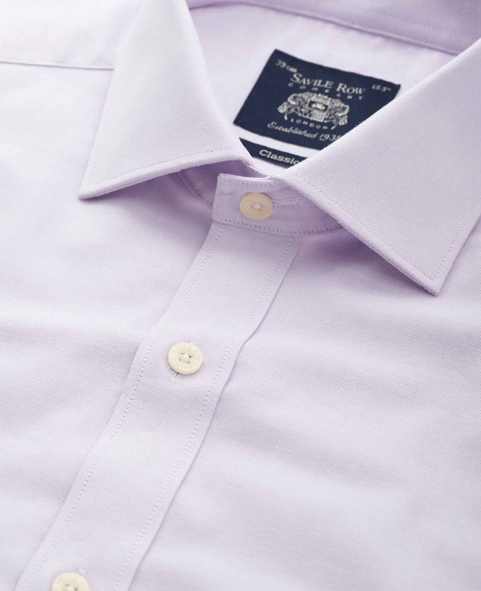 Men's Lilac Pinpoint Cotton Classic Fit Formal Shirt With Single Cuffs collar detail