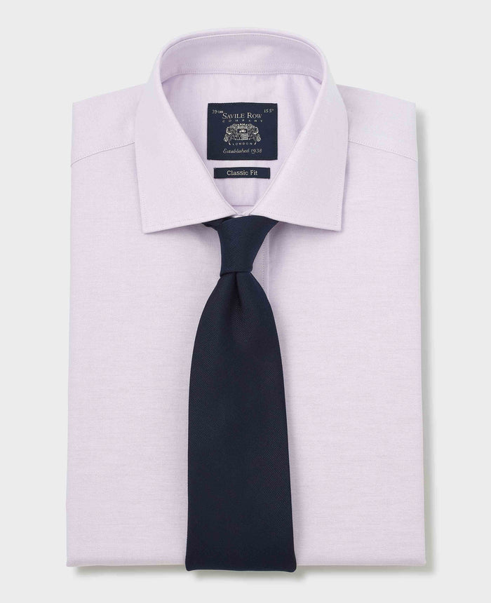 Men's Lilac Pinpoint Cotton Classic Fit Formal Shirt With Single Cuffs folded with tie