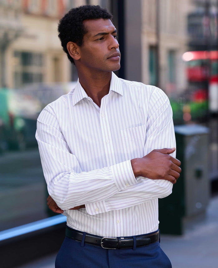 Lilac White Stripe Cotton Poplin Classic Fit Formal Shirt - Single Cuff