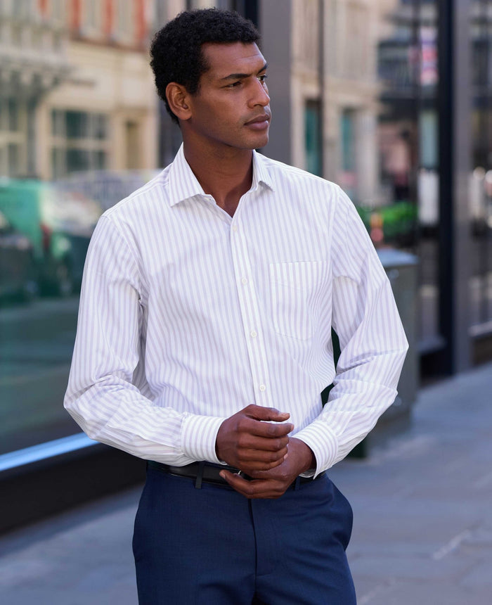 Lilac White Stripe Cotton Poplin Classic Fit Formal Shirt - Single Cuff