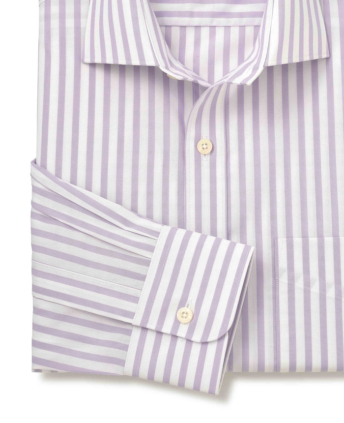 Men's Lilac White Stripe Cotton Poplin Classic Fit Formal Shirt With Single Cuffs sleeve detail