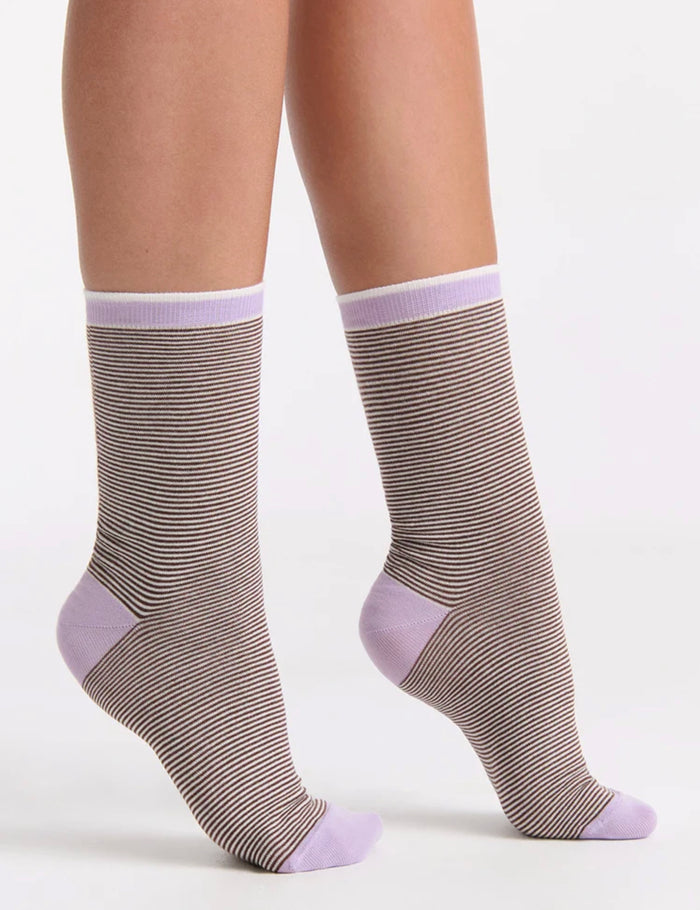 Levante Lina Fine Stripe Cotton Crew Sock in Espresso | Women's Socks | Gretel Lane