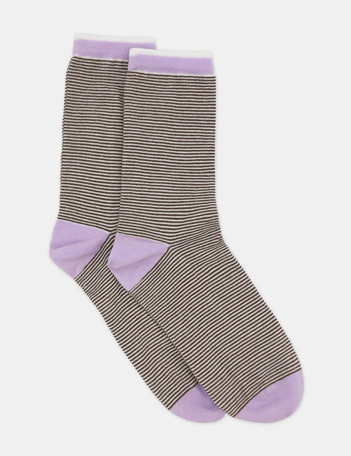 Levante Lina Fine Stripe Cotton Crew Sock in Espresso | Women's Socks | Gretel Lane