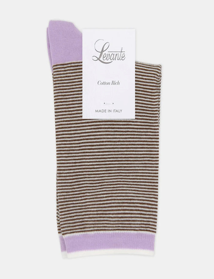 Levante Lina Fine Stripe Cotton Crew Sock in Espresso | Women's Socks | Gretel Lane