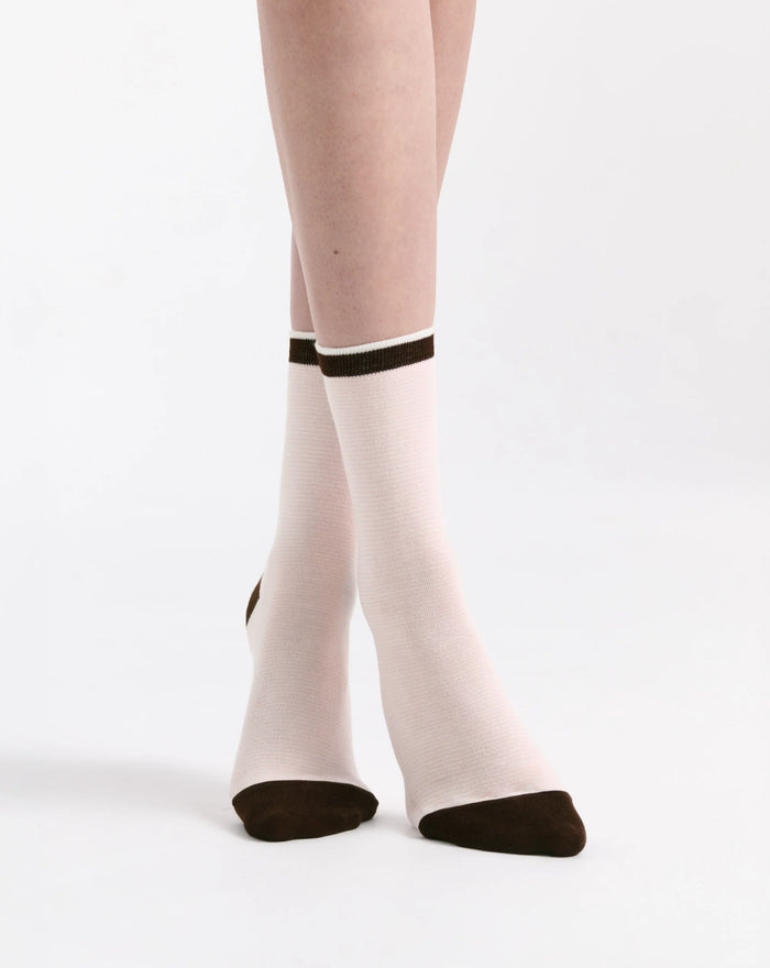 Levante Lina Fine Stripe Cotton Crew Sock in Rosette | Women's Socks | Gretel Lane