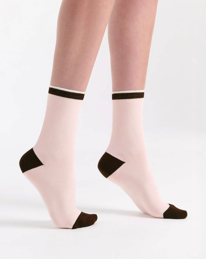Levante Lina Fine Stripe Cotton Crew Sock in Rosette | Women's Socks | Gretel Lane