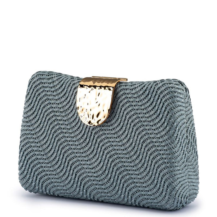 Olga Berg Women's Blue Woven Vegan Leather Clutch Bag | Gretel Lane