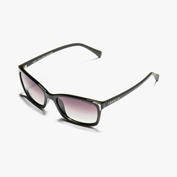 Locello Little Leticia Rectangular Polarised Sunglasses Black | Women's Sunglasses | Gretel Lane