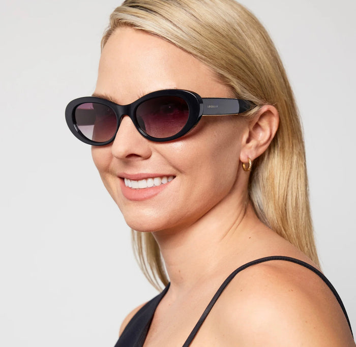 Locello Macey Women's Oval Polarised Sunglasses Black | Women's Sunglasses | Gretel Lane